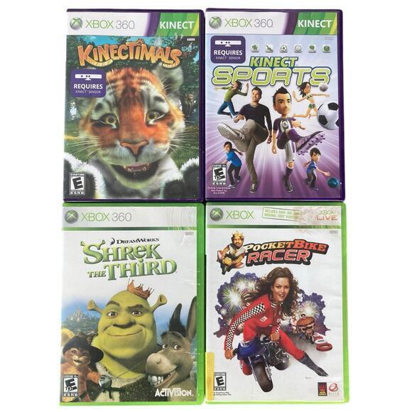Xbox 360 Game Lot: Kinectimals,‎ Kinect Sports, Shrek, PocketBike Racer - Picture 1 of 10